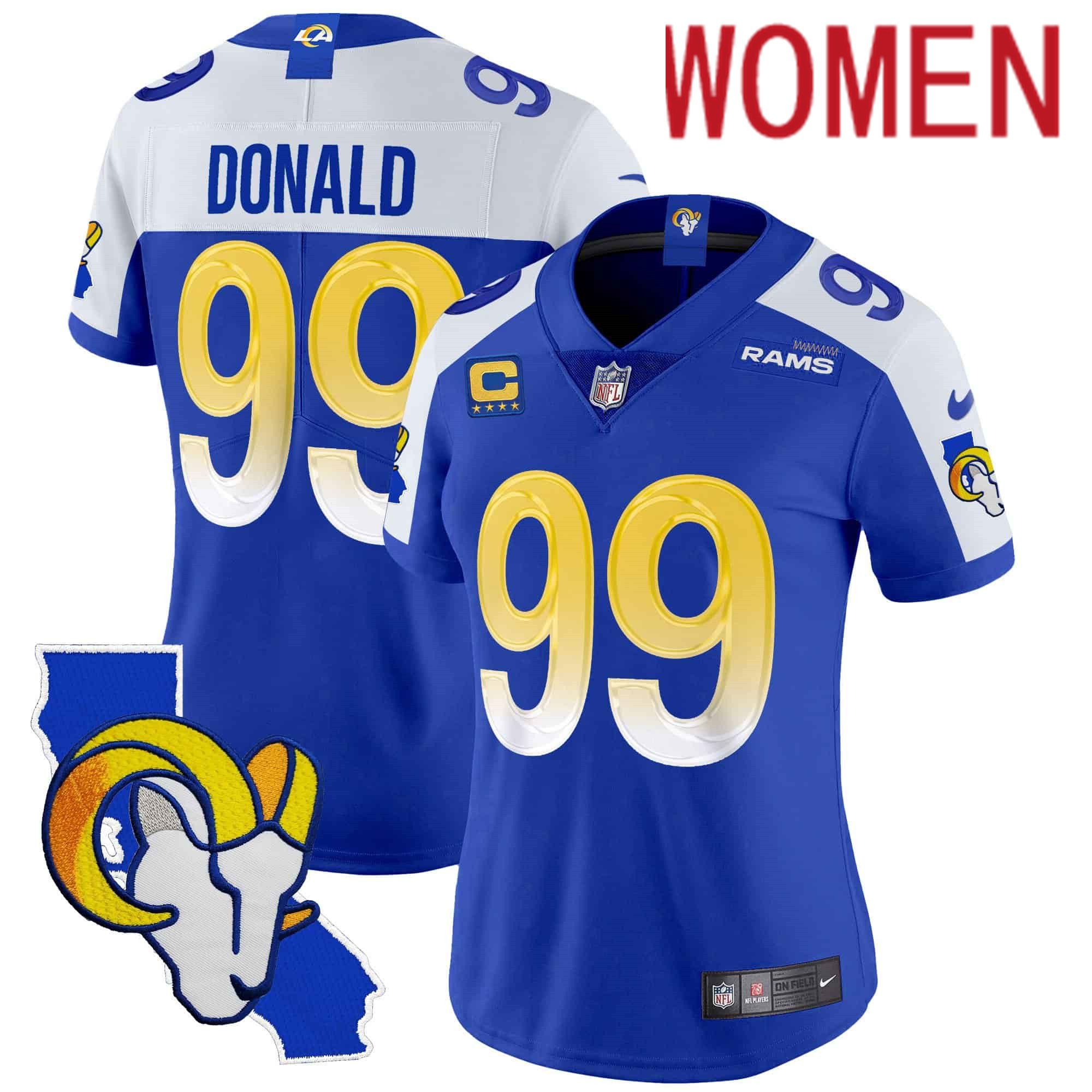 Women Los Angeles Rams #99 Donald Blue 2024 Nike California Patch Vapor Limited NFL Jersey